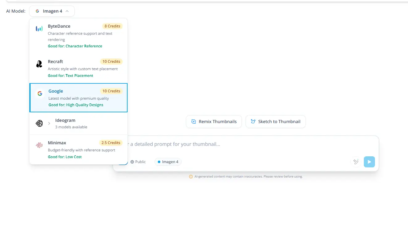 Select AI model from dropdown screenshot
